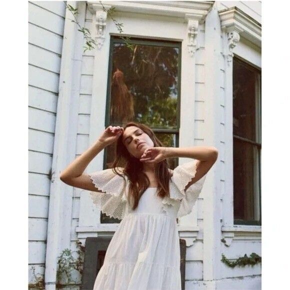 The Great Eyelet Hummingbird Midi Dress Tiered Embroidered Resort S-1 New 279903 - Picture 5 of 10